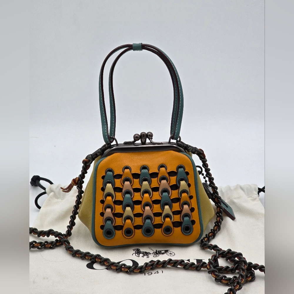 🔥RARE🔥Coach 1941 Double Kisslock Frame 23 W/ Links Goldenrod Multi - Picture 16 of 16
